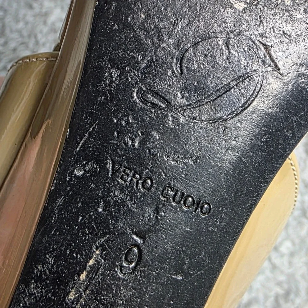 Diane von Furstenberg DVF‎ Wedge Sandals Nude Patent Italian Leather Womens 9